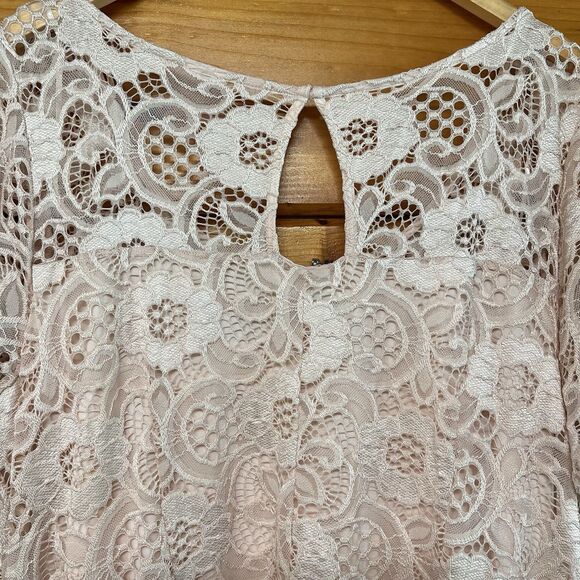 Signature by Robbie Bee Ivory Short Sleeve Lace Shark-bite Hem A-line Dress 1X - Picture 6 of 7